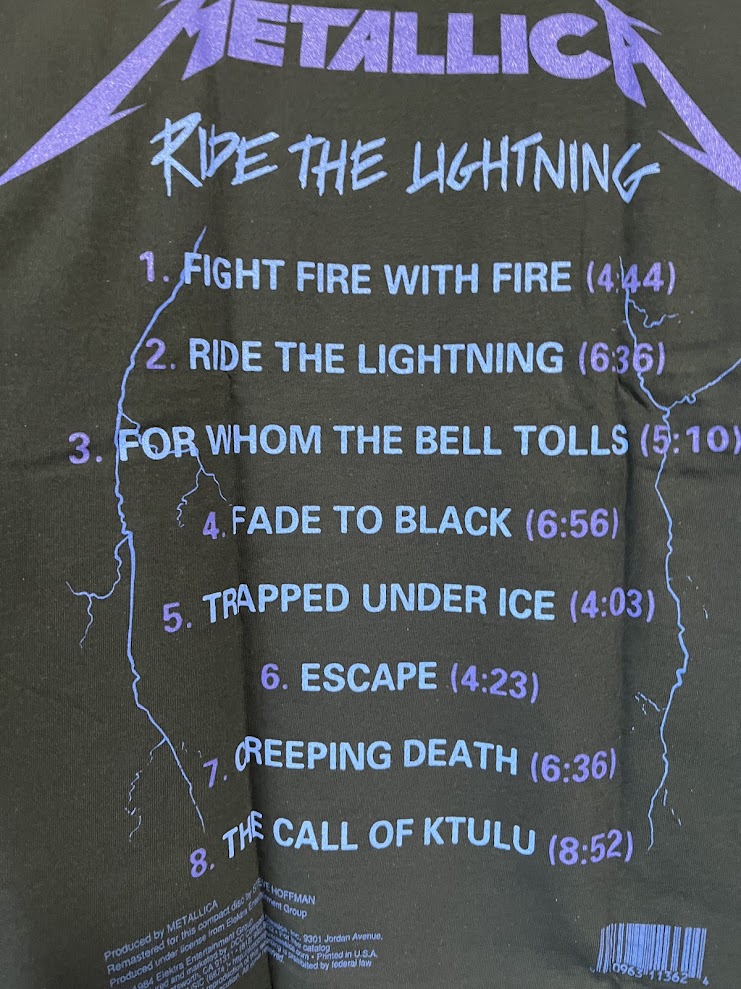 �ں߸�ͭ���METALLICA (�᥿�ꥫ) Ride the Lightning �֥饤�ɡ������饤�ȥ˥󥰡� �ȥ�å��ꥹ�� �ԥ���� L������