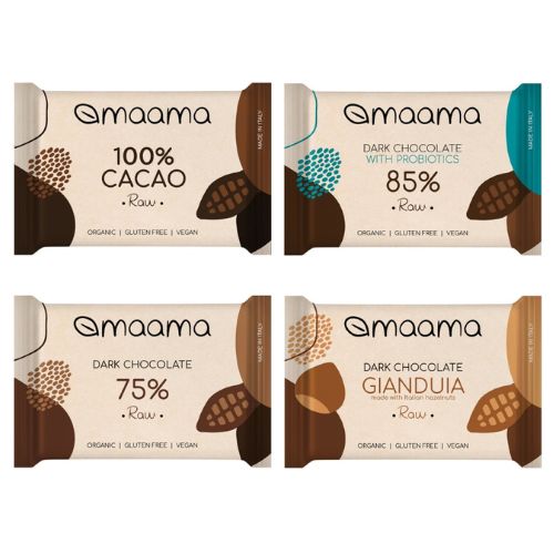 オーガニックローチョコレート4種セット(100%/75%/85%＆プロバイオティクス/ヘーゼルナッツ)[マーマ]〈冬季限定〉