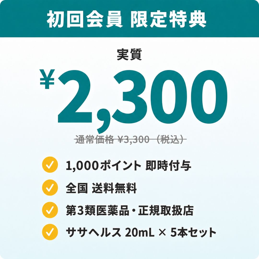 【初回会員登録ですぐに使える1000ポイントプレゼント!】ササヘルス お試しセット 20mL × 5本 送料無料 【第3類医薬品】