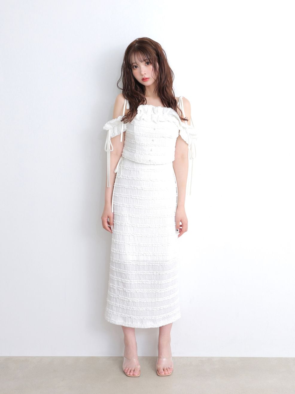 【NONCODE】Mio off shirring OnePiece M me eme／【FINAL SALE】Off shoulder shirring race setup