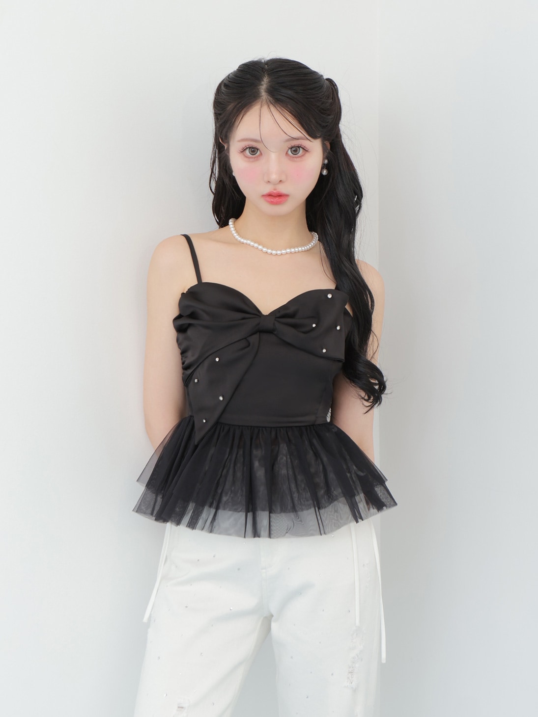 トップス M me eme Decollete cut tulle ribbon tops M me eme／Decollete cut tulle ribbon tops(eme10398) | 2025SS