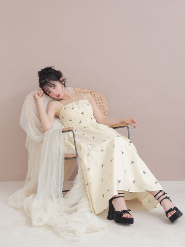 トップス Ribbon bijou peplum cami bustier M me eme/【summer SALE】Ribbon bijou peplum cami bustier