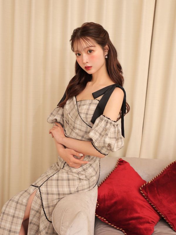 M me eme／Check asymmetrical camisole onepiece(eme10807