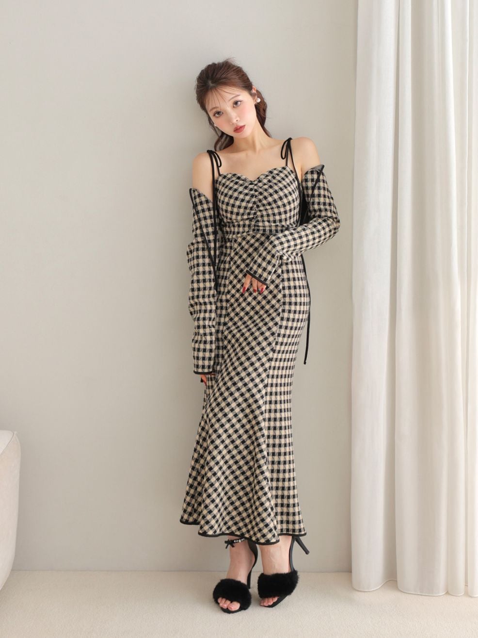 ギンガムチェック アンサンブル ロング ドレス ワンピース M me eme M me eme/【Pre Order】Check ensemble long onepiece【9月中旬