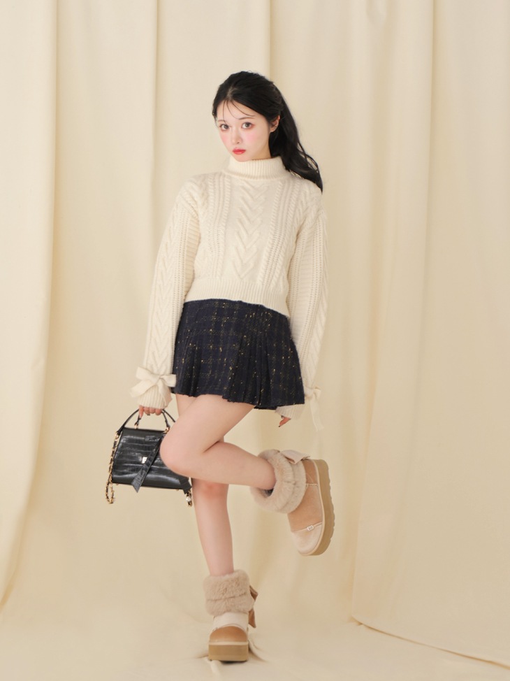 【sale】Heart cable ribbon knit tops (eme10249)
