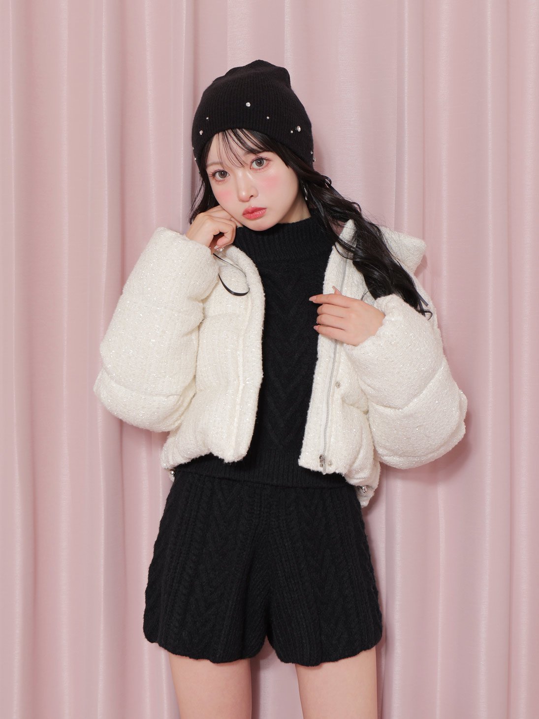 【sale】Heart cable ribbon knit tops (eme10249)