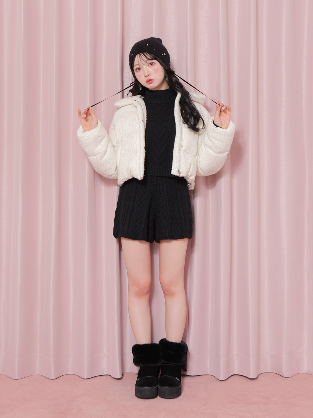 【sale】Heart cable ribbon knit tops (eme10249)