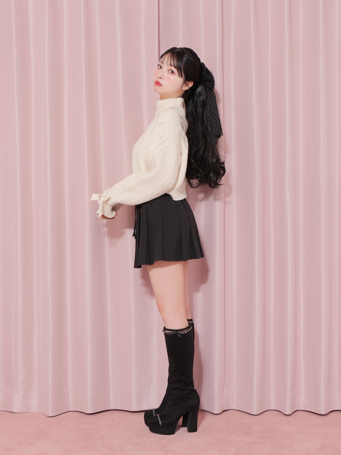 【sale】Heart cable ribbon knit tops (eme10249)