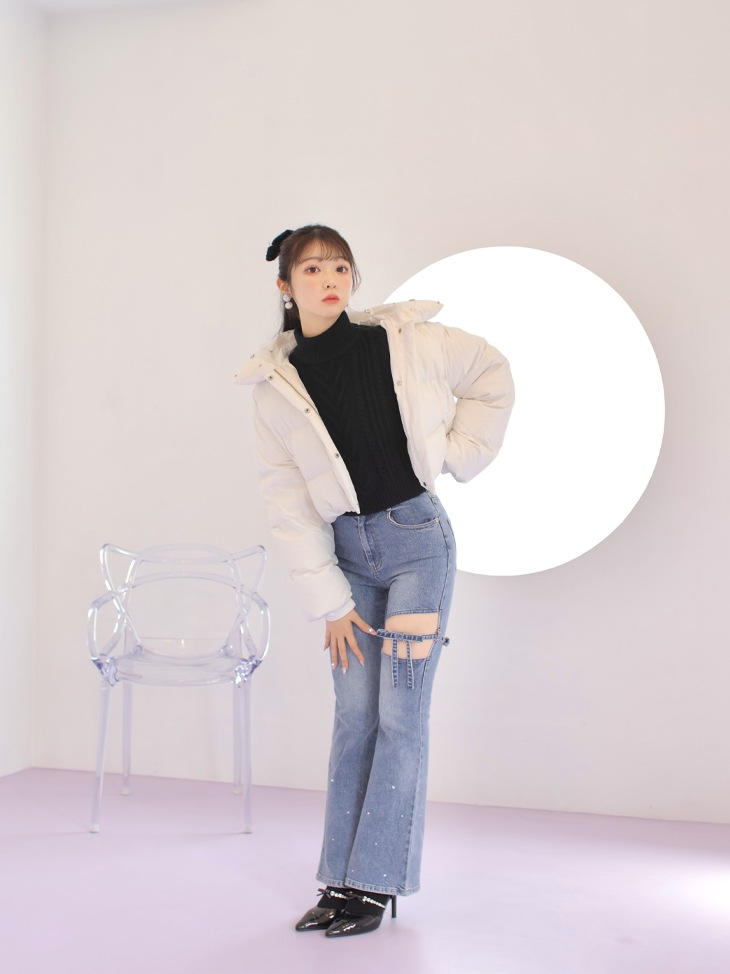 【sale】Heart cable ribbon knit tops (eme10249)