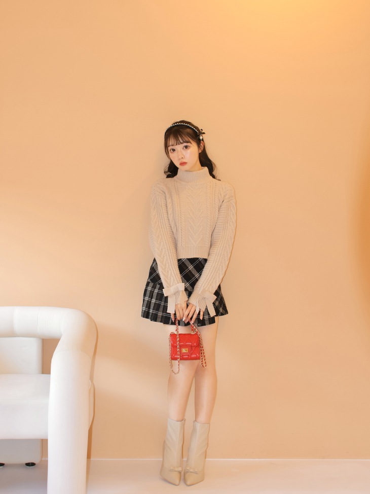 Heart cable ribbon knit tops (eme10249)