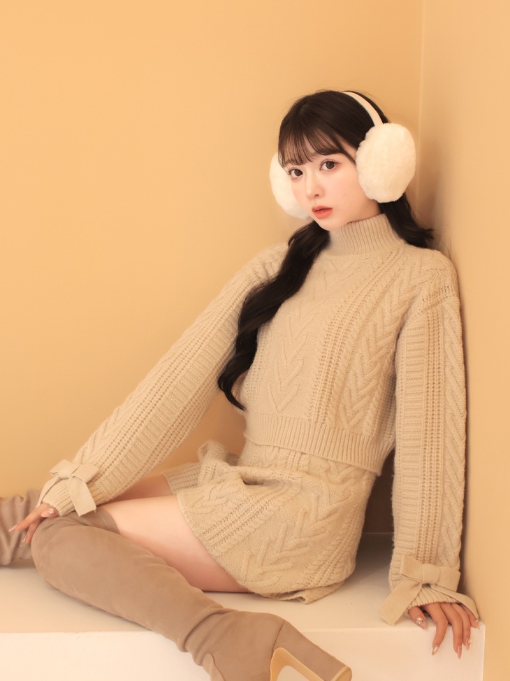【sale】Heart cable ribbon knit tops (eme10249)
