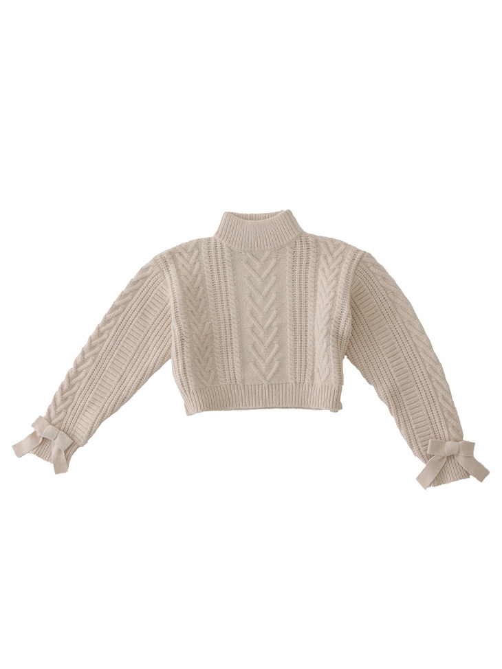 【sale】Heart cable ribbon knit tops (eme10249)