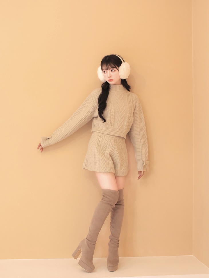 【sale】Heart cable ribbon knit tops (eme10249)