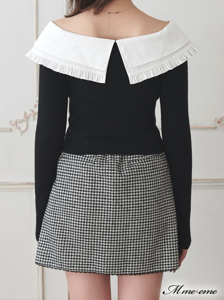 M me eme／【sale】Shirt collar off shoulder knit (eme10262