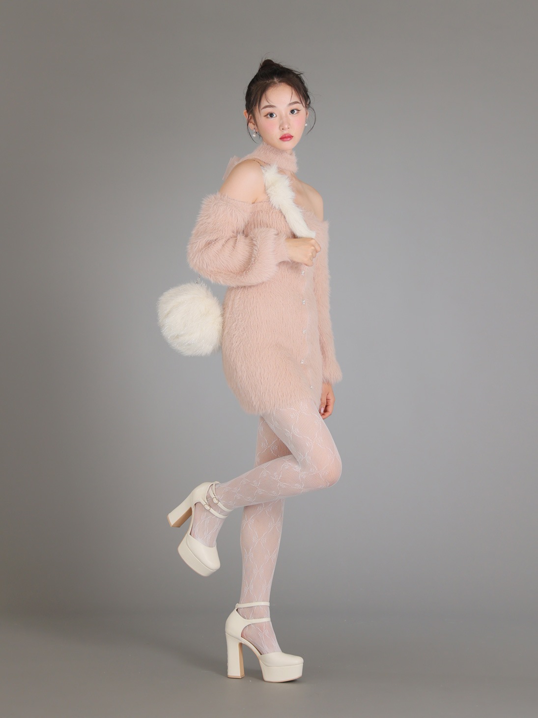 2way fake fur round bag(eme10472)