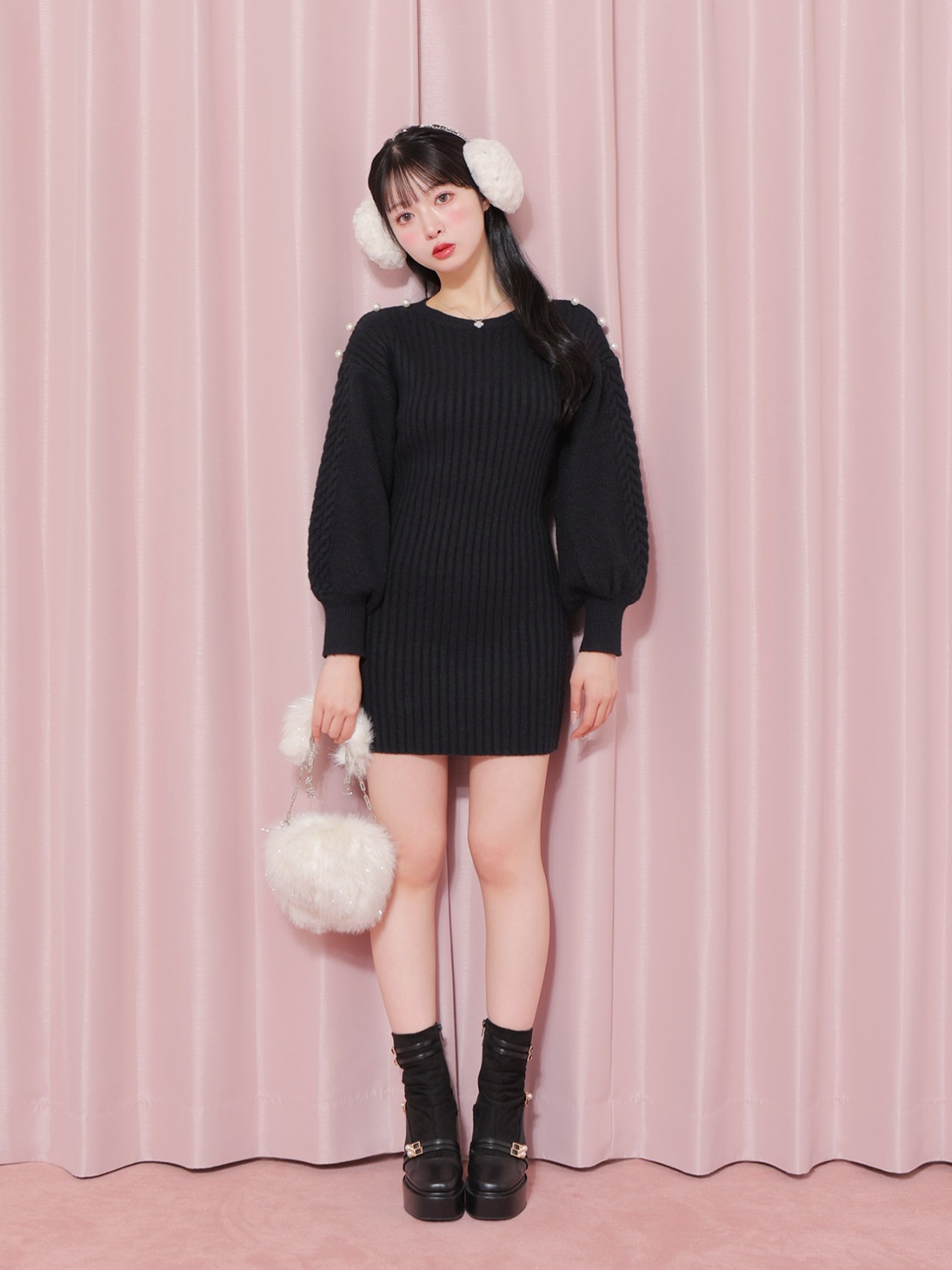 2way fake fur round bag(eme10472)