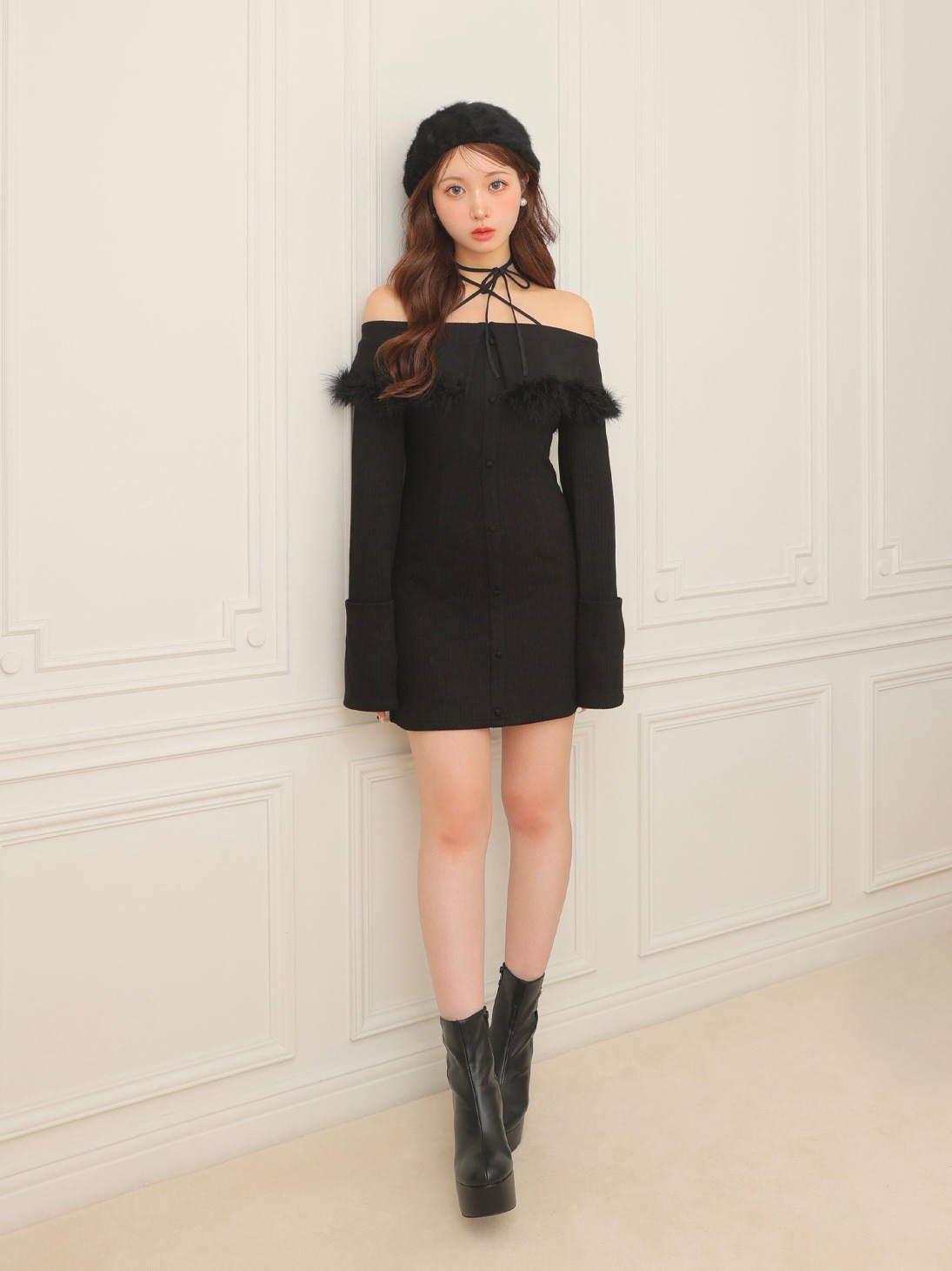 エムエメ 2way feather collar mini one piece M me eme（エムミーエメ）