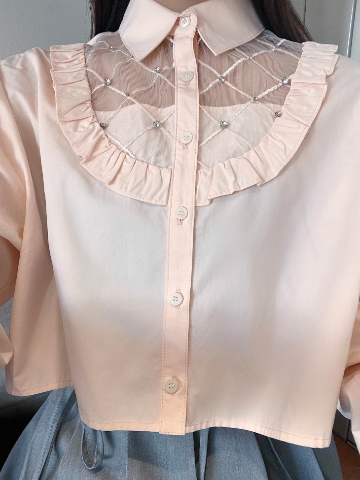 Sheer bijou cropped shirt (eme10430)