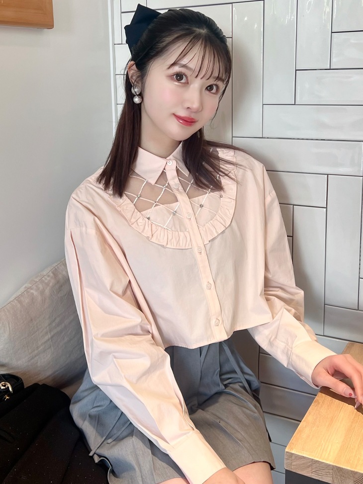 Sheer bijou cropped shirt (eme10430)