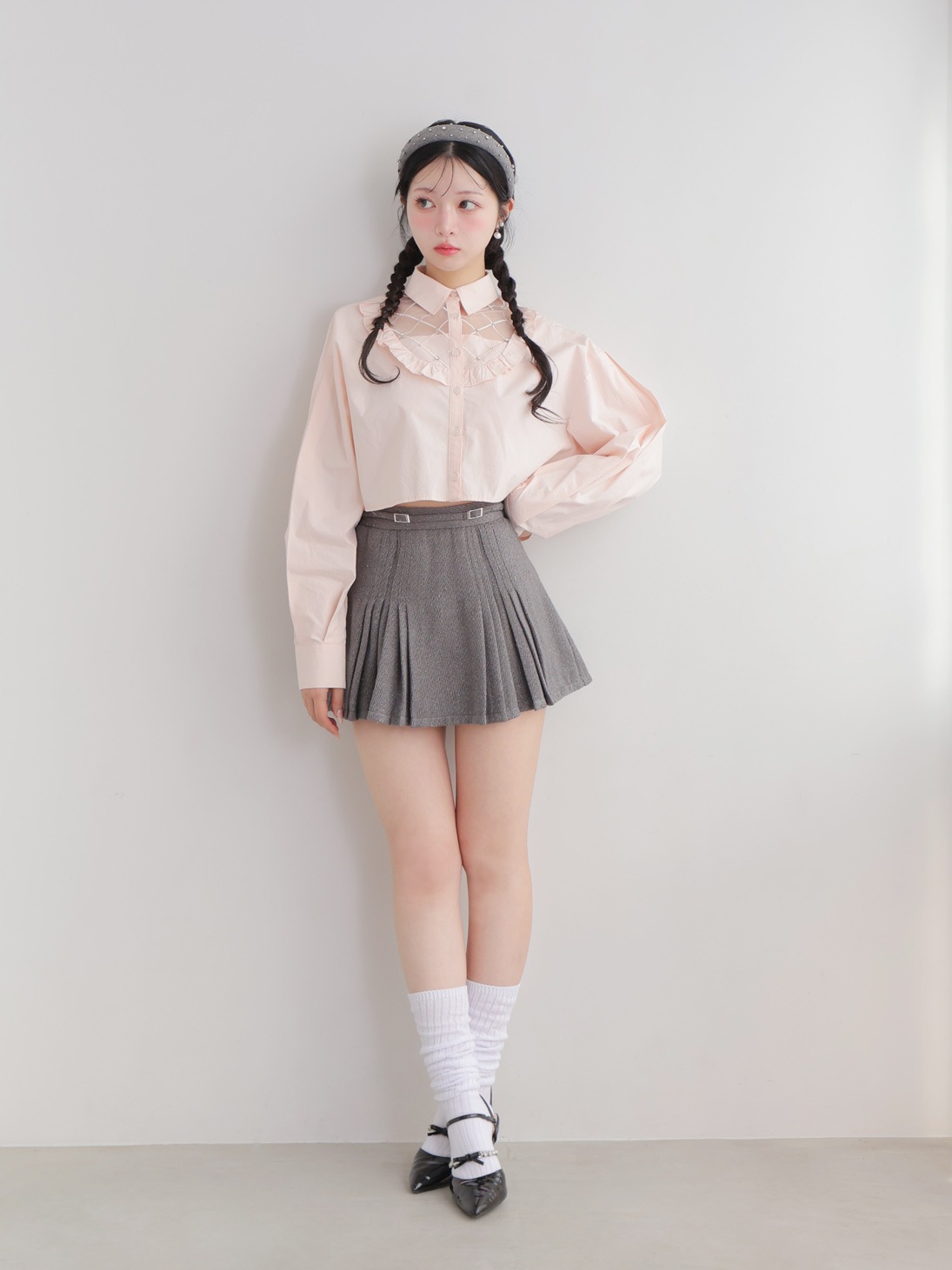 Sheer bijou cropped shirt (eme10430)