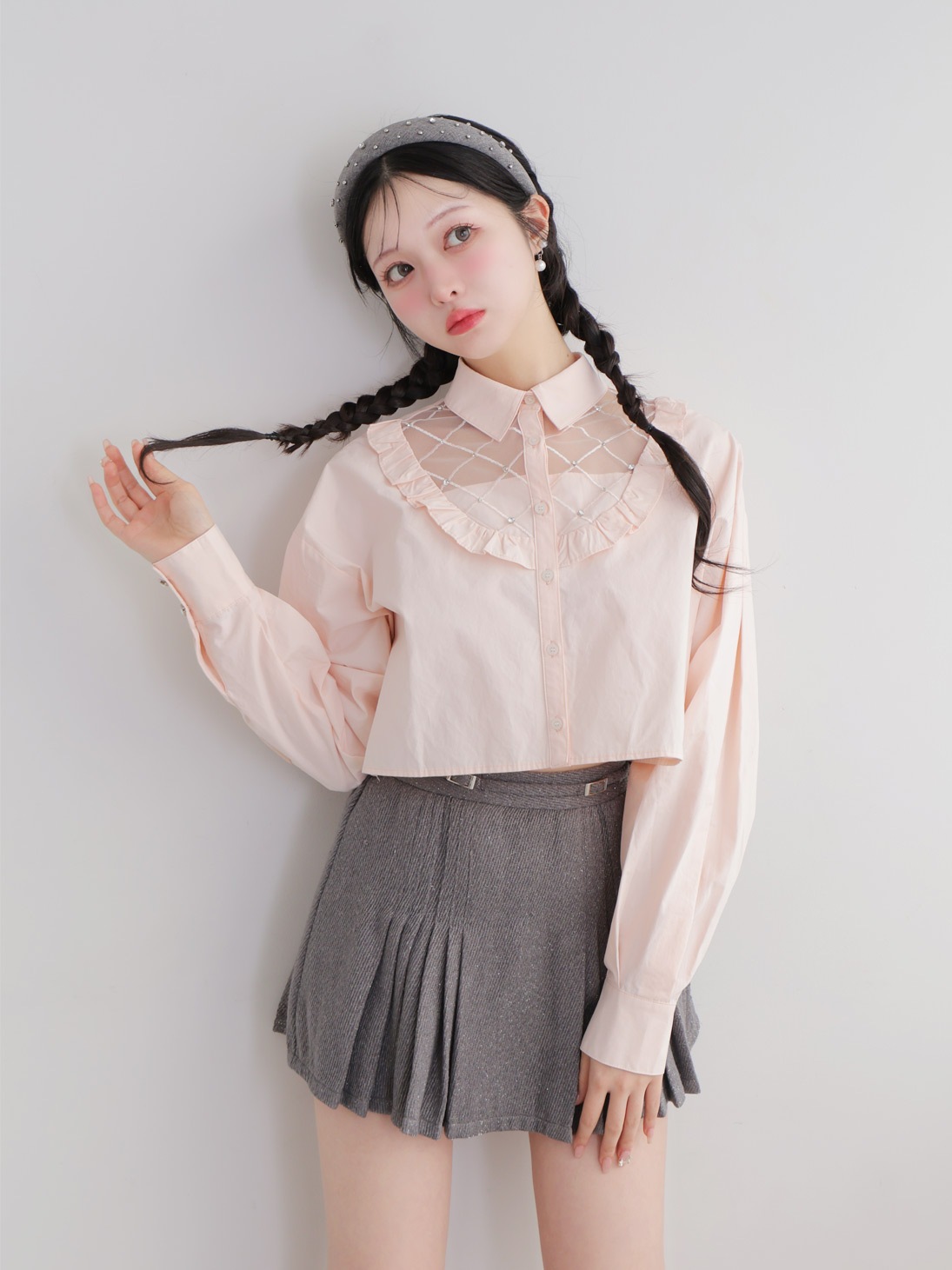 Sheer bijou cropped shirt (eme10430)