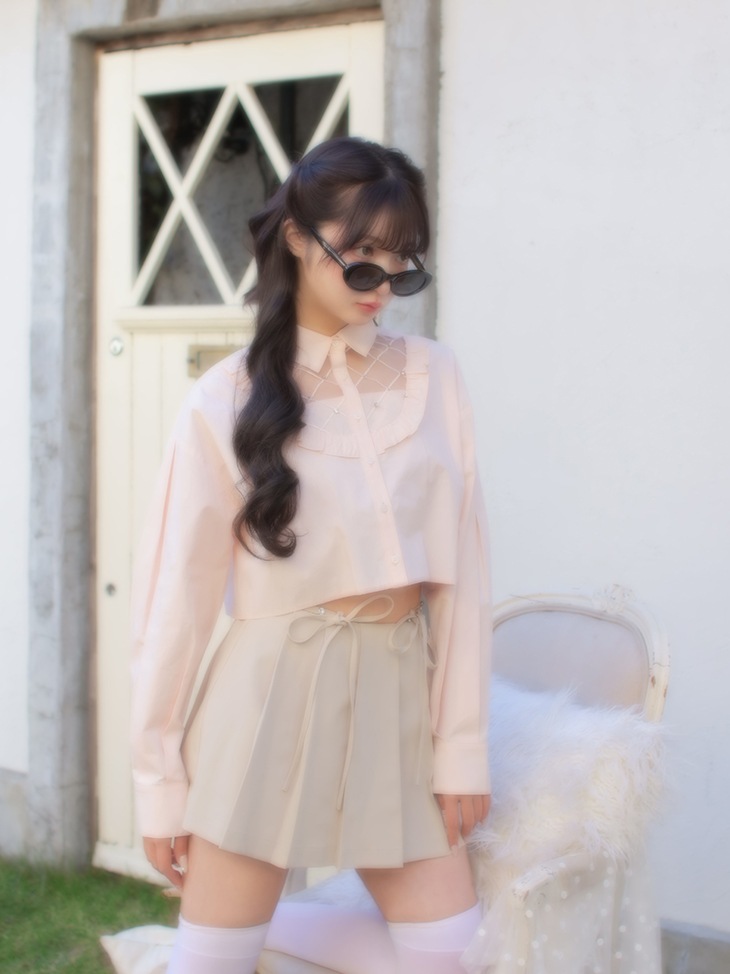 Sheer bijou cropped shirt (eme10430)