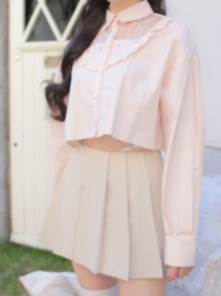 Sheer bijou cropped shirt (eme10430)