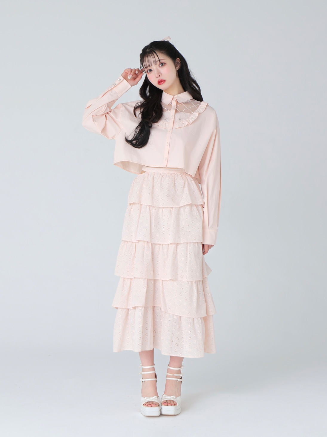 Sheer bijou cropped shirt (eme10430)