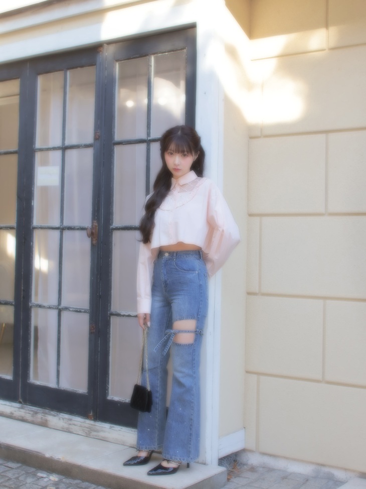 Sheer bijou cropped shirt (eme10430)