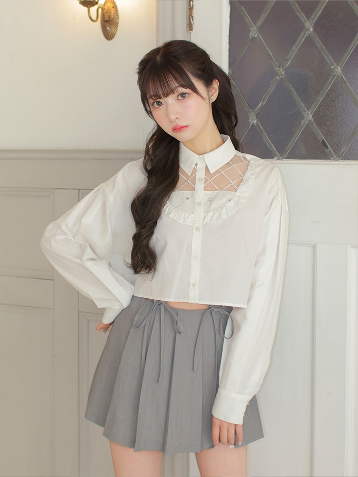 Sheer bijou cropped shirt (eme10430)