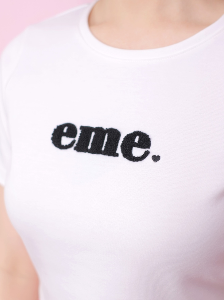 エムミーエメ Logo embroidered short t-shirt 白 M me eme／Logo embroidered short t-shirt (eme10348) | All
