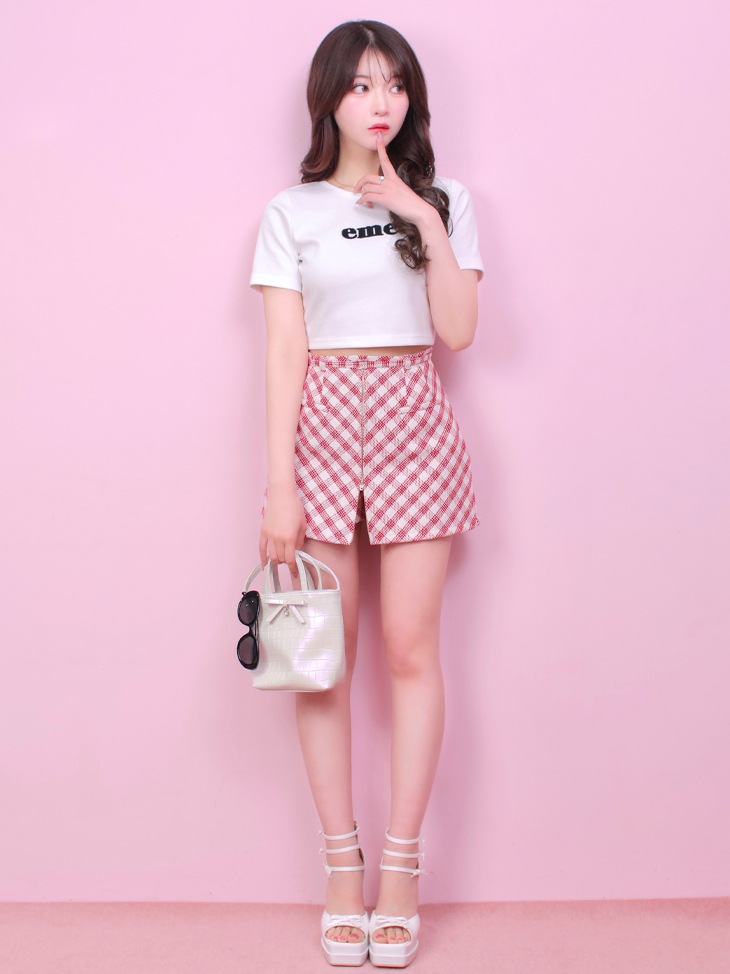 M me eme／Front zip lame check coat (eme10349) | All Item