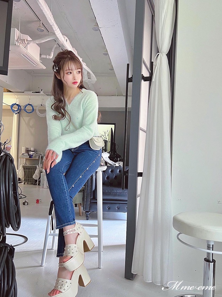 【sale】Ribbon skinny denim (eme10128)