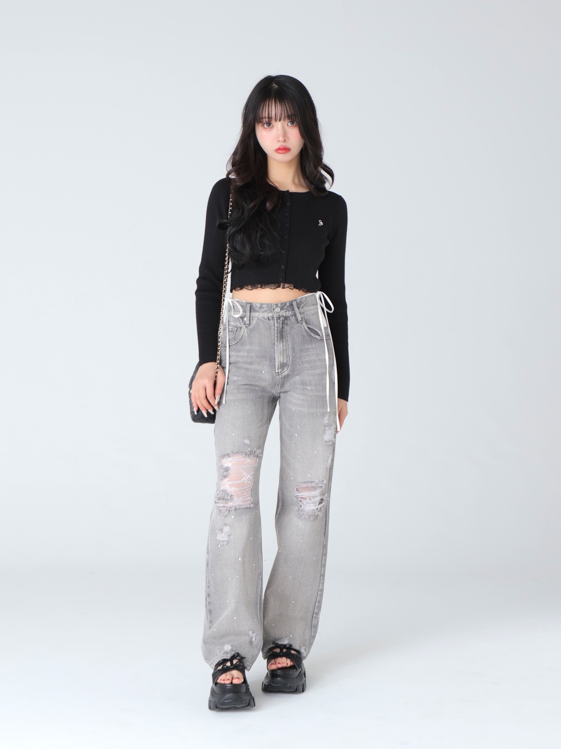 Back ribbon rib knit tops(eme10460)