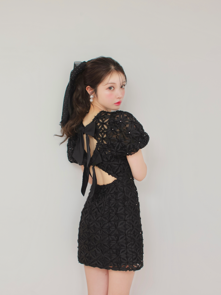Back ribbon flower mini one piece (eme10351)