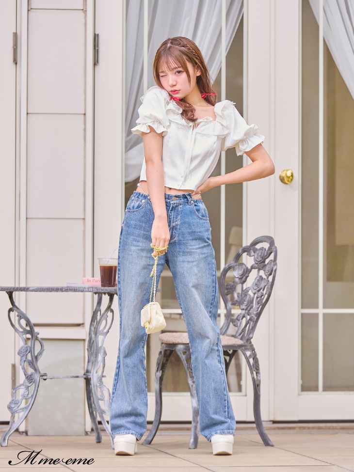 saleWaist cut straight denim (eme10315)