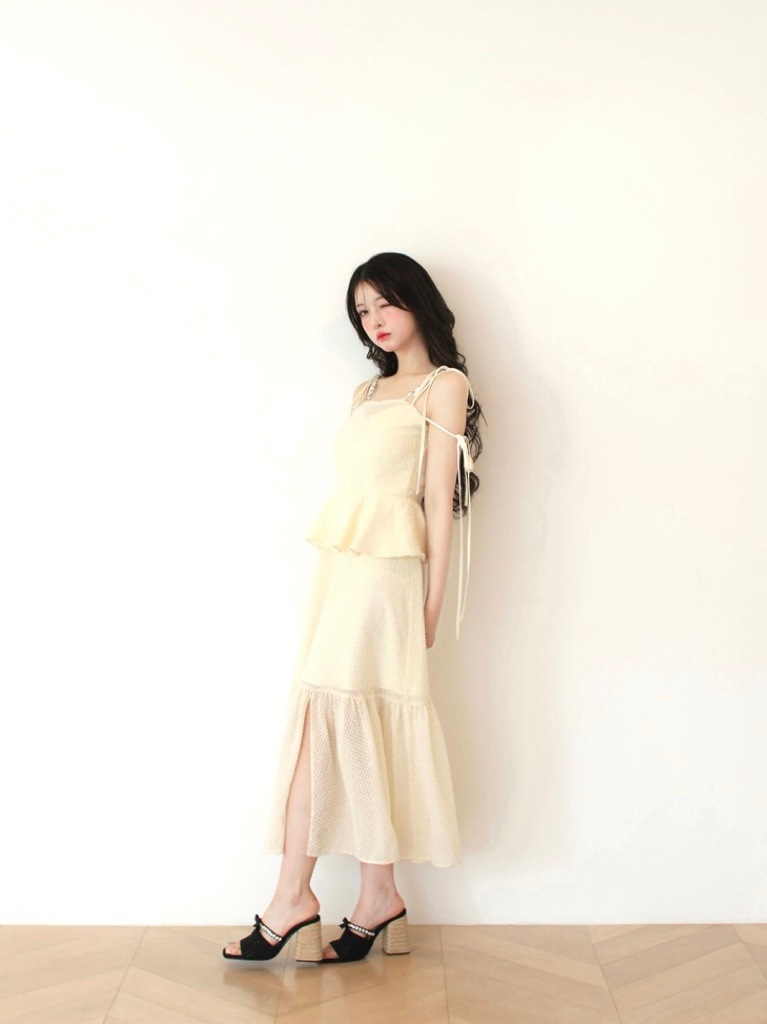Embossed lame long cami one piece (eme10439)