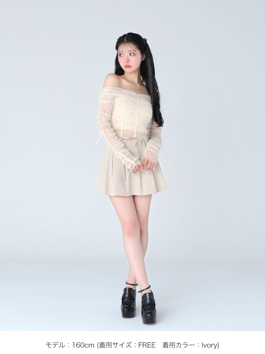 sheer border ribbon tops×onepiece set sheer border ribbon tops×onepiece set(M CHARCOAL GRAY