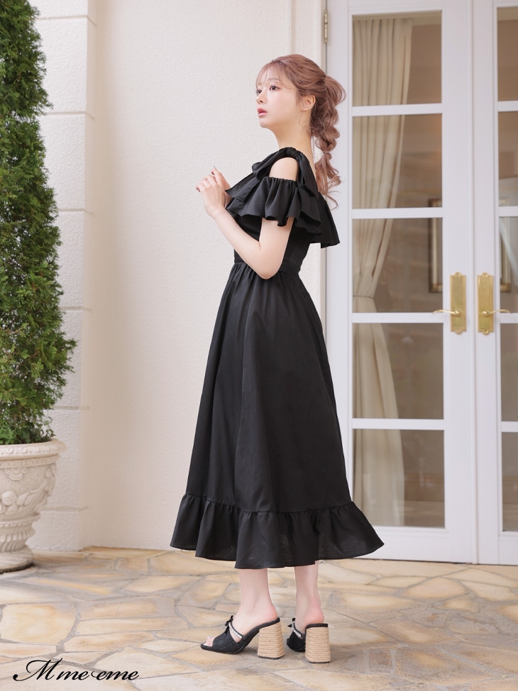 sale One shoulder ribbon flare dress (eme10259)