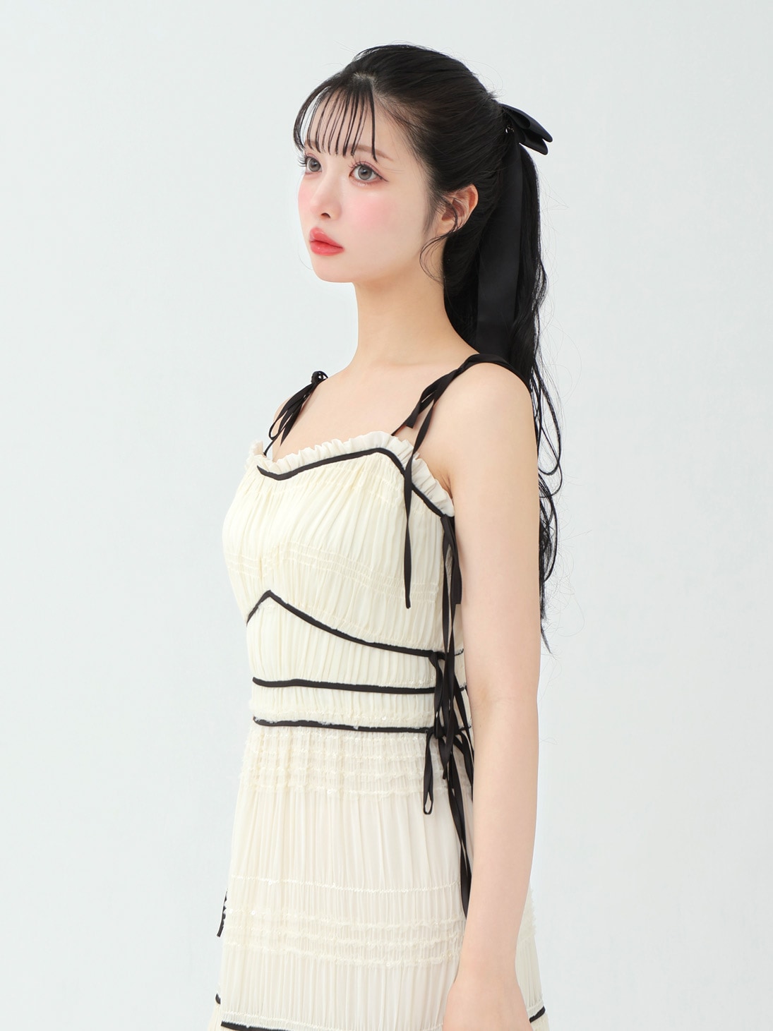 エムミーエメ　サイドリボンティアードシフォンロングワンピース M me eme／Side ribbon tiered chiffon long onepiece(eme10385