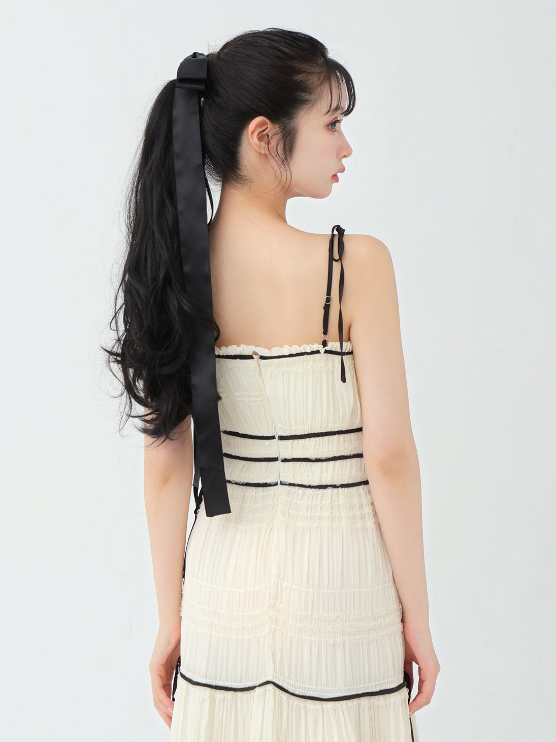 M me eme／Side ribbon tiered chiffon long onepiece(eme10385