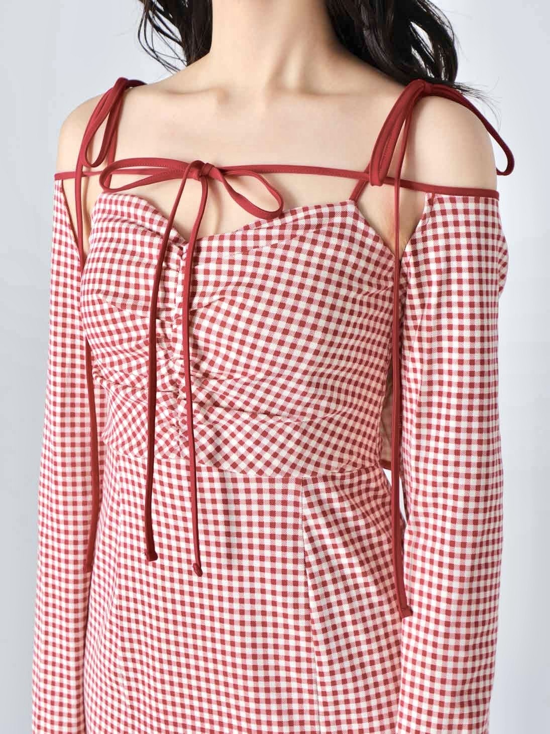 ギンガムチェック アンサンブル ロング ドレス ワンピース M me eme M me eme／Gingham check ensemble long onepiece(eme10812