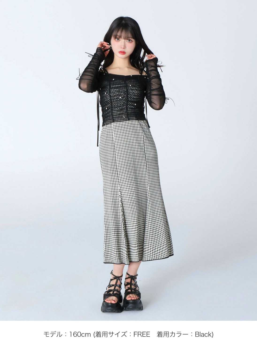 M me eme／Bicolor mesh long one piece(eme10354) | All Item