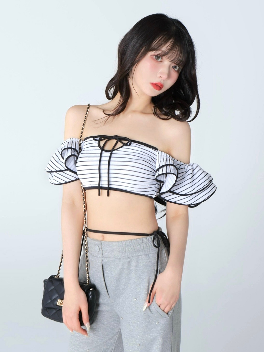 Ribbon frill border swimwear(eme10473)