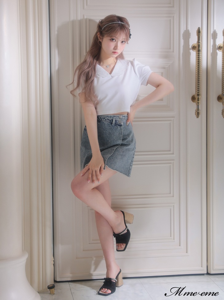 saleRhinestone denim mini skirt(eme10406)