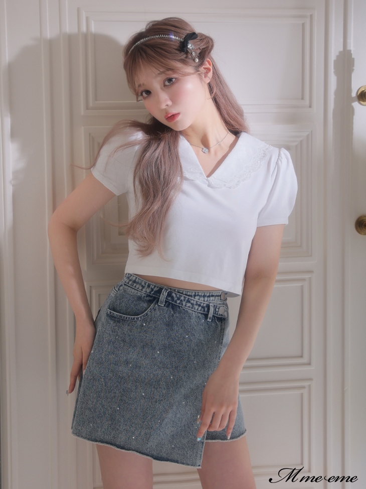 saleRhinestone denim mini skirt(eme10406)