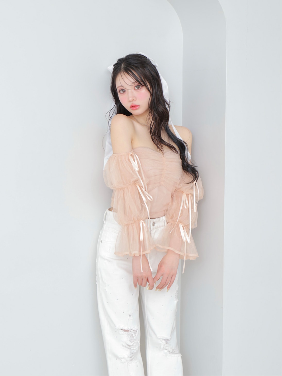 M me eme／Candy sleeve tulle tops (eme10343