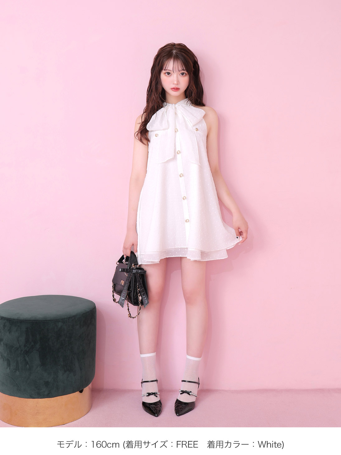 【summer SALE】Helter neck ribbon mini onepiece(eme10537)