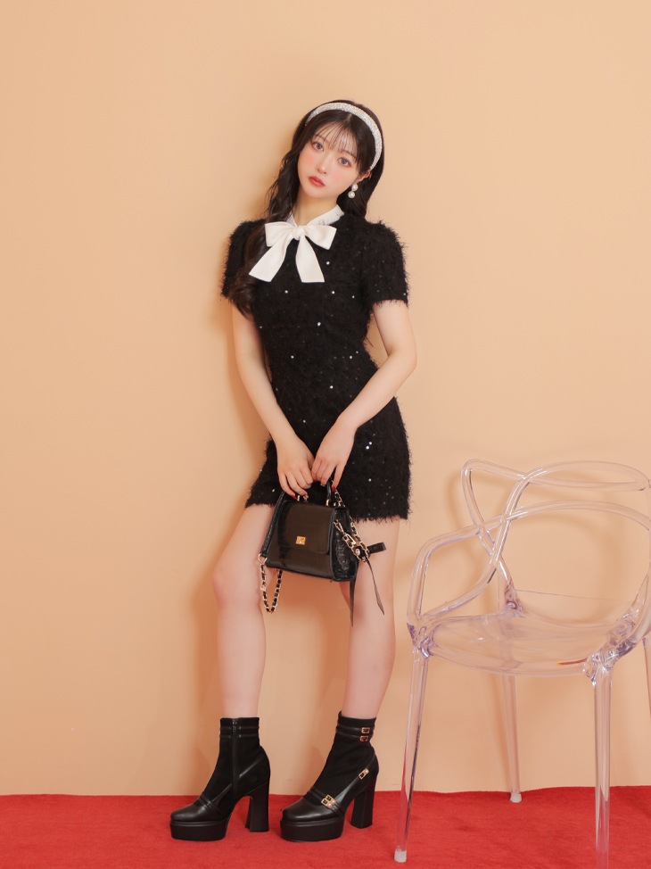 bow tie feather mini one piece エムミーエメ Bow tie feather mini one piece