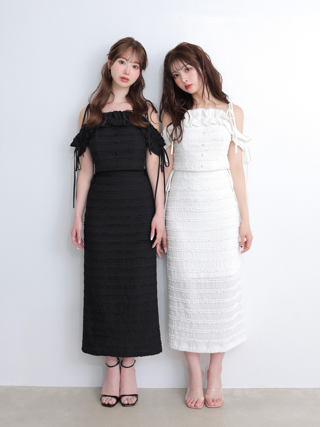 M me eme／【FINAL SALE】Off shoulder shirring race setup